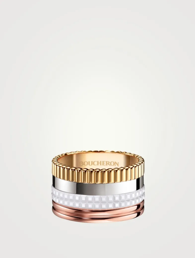 Large White Edition Quatre Gold Ring With White Ceramic
