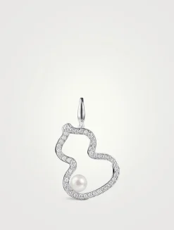 Large Wulu 8K white gold Pendant With Akoya Pearl And Diamonds