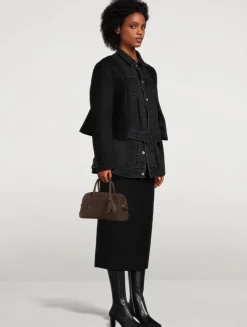 Le Petit Turismo Croc-Embossed Suede Bowling Bag