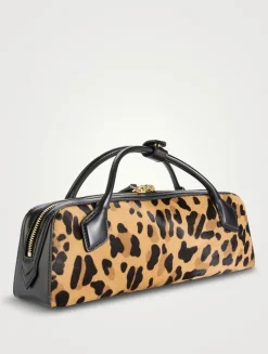 Le Teckel Calf Hair Clutch In Leopard Print