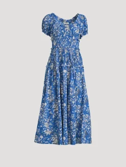 Leanne Smocked Midi Dress In Floral Print