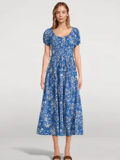 Leanne Smocked Midi Dress In Floral Print