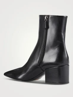 Leather Block Heel Ankle Boots