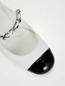 Leather Mary Jane Slingback Pumps With Pearl Chain Strap