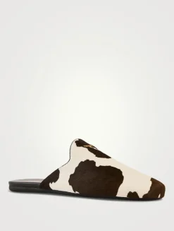Leather Mules In Cow Print