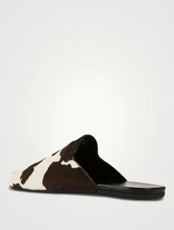 Leather Mules In Cow Print
