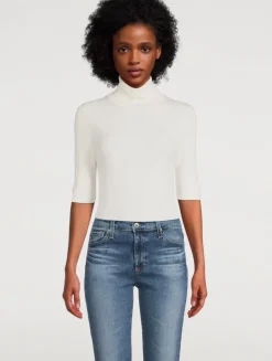 Leenda Short-Sleeve Wool Turtleneck Sweater