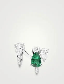 Left Serti Sur Vide White Gold Earring With Emerald And Diamonds