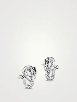 Legends Naga Sterling Silver Stud Earrings With Blue Sapphire