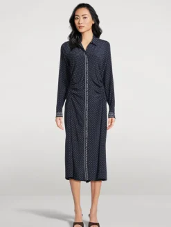 Lex Ruched Shirt Dress In Polka Dot Print