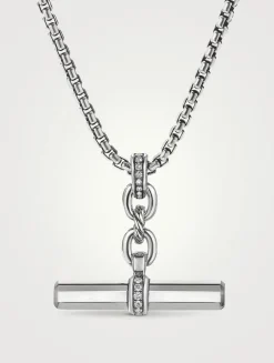 Lexington E/w Barrel Pendant In Sterling Silver With Pavé Diamonds