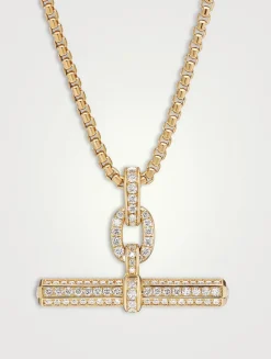 Lexington E/w Barrel Pendant In 18k Yellow Gold With Full Pavé Diamonds