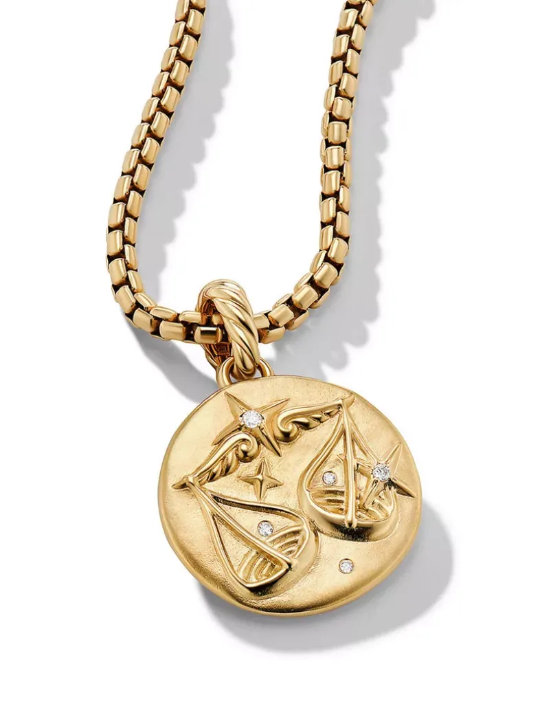 Libra Amulet In 18k Yellow Gold With Diamonds