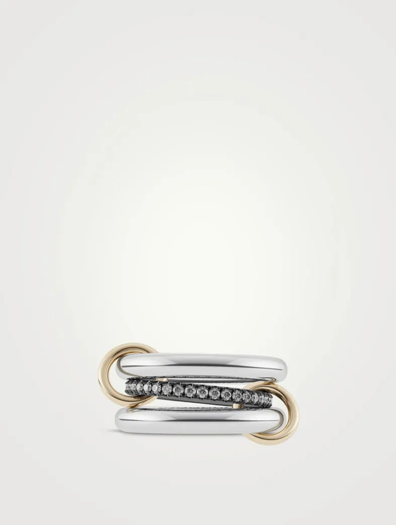 Libra Gris Sterling Silver And Gold Stacked Ring With Diamonds