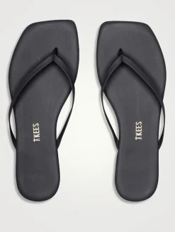 Lily Square-Toe Leather Flip-Flops
