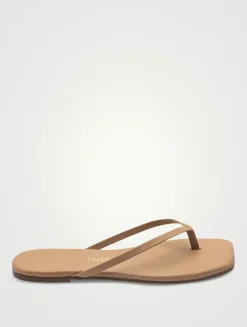 Lily Square-Toe Leather Flip-Flops