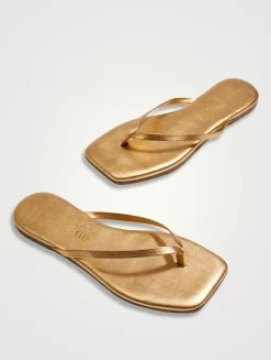 Lily Square-Toe Metallic Leather Flip-Flops