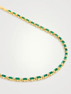 Linear 18K Gold Half Emerald Tennis Necklace
