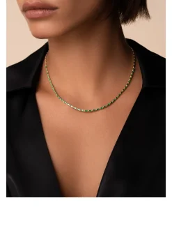 Linear 18K Gold Half Emerald Tennis Necklace