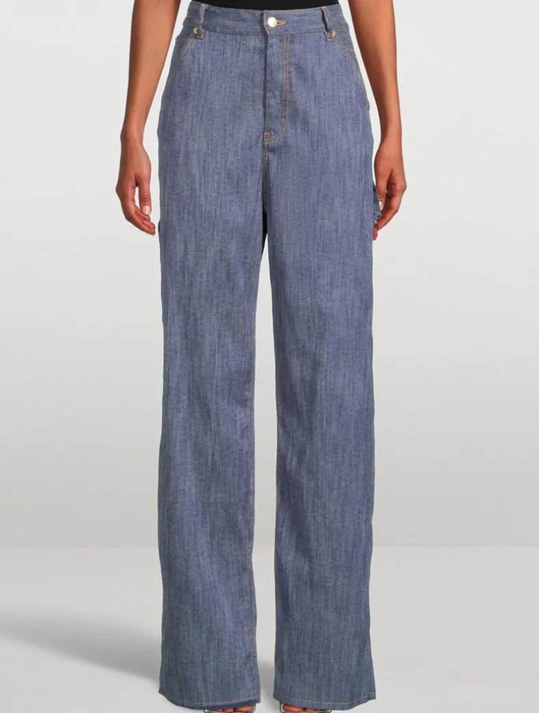 Lisa Wide-Leg Carpenter Jeans with Beaded Chain