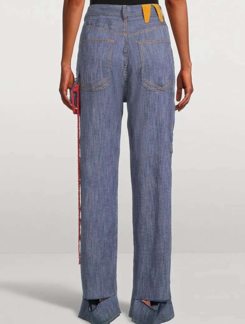 Lisa Wide-Leg Carpenter Jeans with Beaded Chain