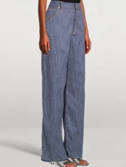 Lisa Wide-Leg Carpenter Jeans with Beaded Chain