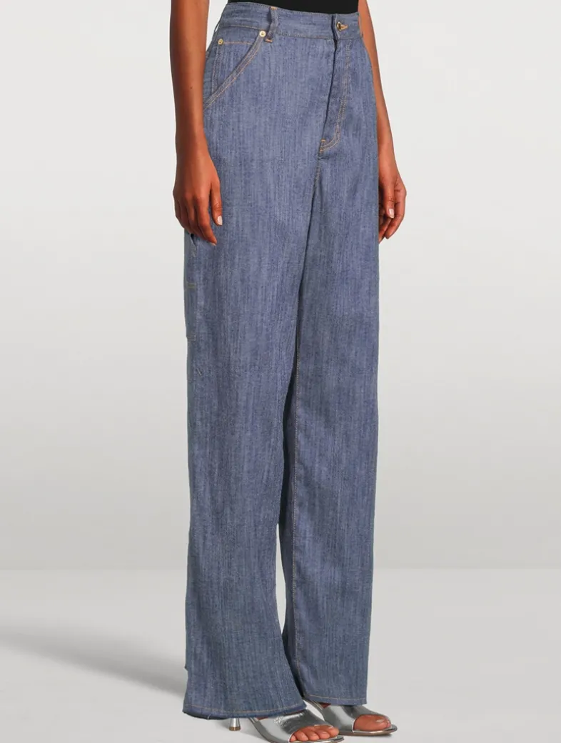 Lisa Wide-Leg Carpenter Jeans with Beaded Chain