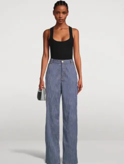 Lisa Wide-Leg Carpenter Jeans with Beaded Chain