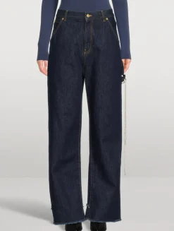 Lisa Wide-Leg Carpenter Jeans with Pearl Wallet Chain