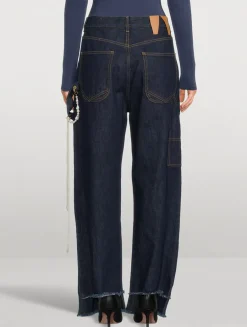 Lisa Wide-Leg Carpenter Jeans with Pearl Wallet Chain