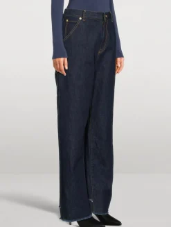 Lisa Wide-Leg Carpenter Jeans with Pearl Wallet Chain