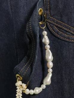 Lisa Wide-Leg Carpenter Jeans with Pearl Wallet Chain