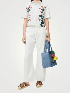 Loewe x Paula's Ibiza Cropped Poplin Shirt In Rose Print