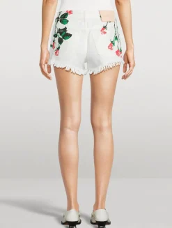 Loewe x Paula's Ibiza Denim Shorts In Rose Print