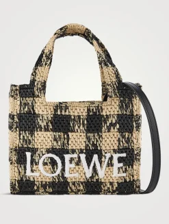 Loewe x Paula's Ibiza Mini Loewe Font Raffia Tote Bag