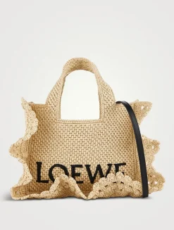 Loewe x Paula's Ibiza Small Loewe Font Raffia Tote Bag