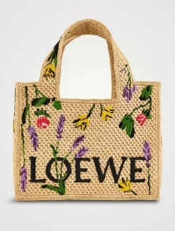 Loewe x Paula's Ibiza Small Loewe Font Raffia Tote Bag
