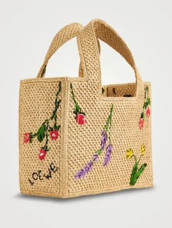 Loewe x Paula's Ibiza Small Loewe Font Raffia Tote Bag