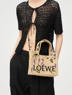 Loewe x Paula's Ibiza Small Loewe Font Raffia Tote Bag