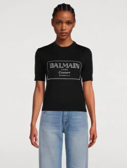 Logo Jacquard Short-Sleeve Wool Sweater