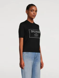 Logo Jacquard Short-Sleeve Wool Sweater