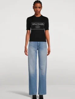 Logo Jacquard Short-Sleeve Wool Sweater