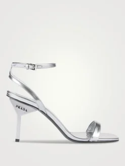Logo-Heel Metallic Sandals