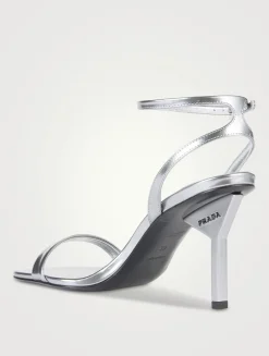Logo-Heel Metallic Sandals
