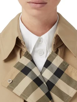 Long Check Lapel Gabardine Trench Coat