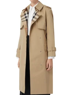 Long Check Lapel Gabardine Trench Coat