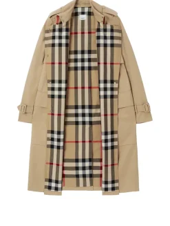 Long Check Lapel Gabardine Trench Coat
