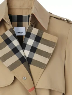 Long Check Lapel Gabardine Trench Coat