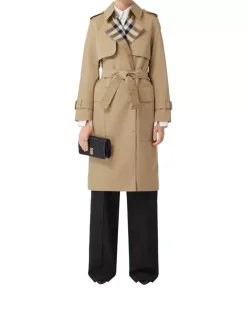 Long Check Lapel Gabardine Trench Coat