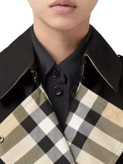 Long Check Lapel Gabardine Trench Coat